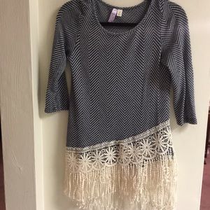 Francesca Collection Fringe Sweater Shirt- Small